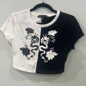 Black and white dragon graphic tee